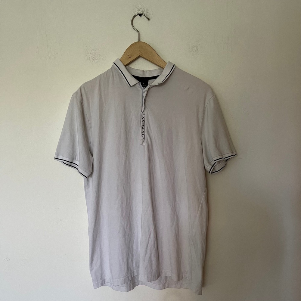 Armani Exchange Mens White Logo Zip Placket Polo Shirt Size M Tipped Collar